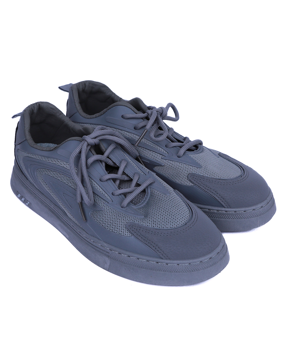 Bonkerz Mens Rexine Grey Lace-Up Casual Shoes