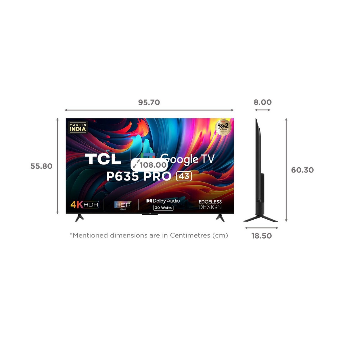 TCL 4K Android Smart Google TV 43P635 Pro 43"