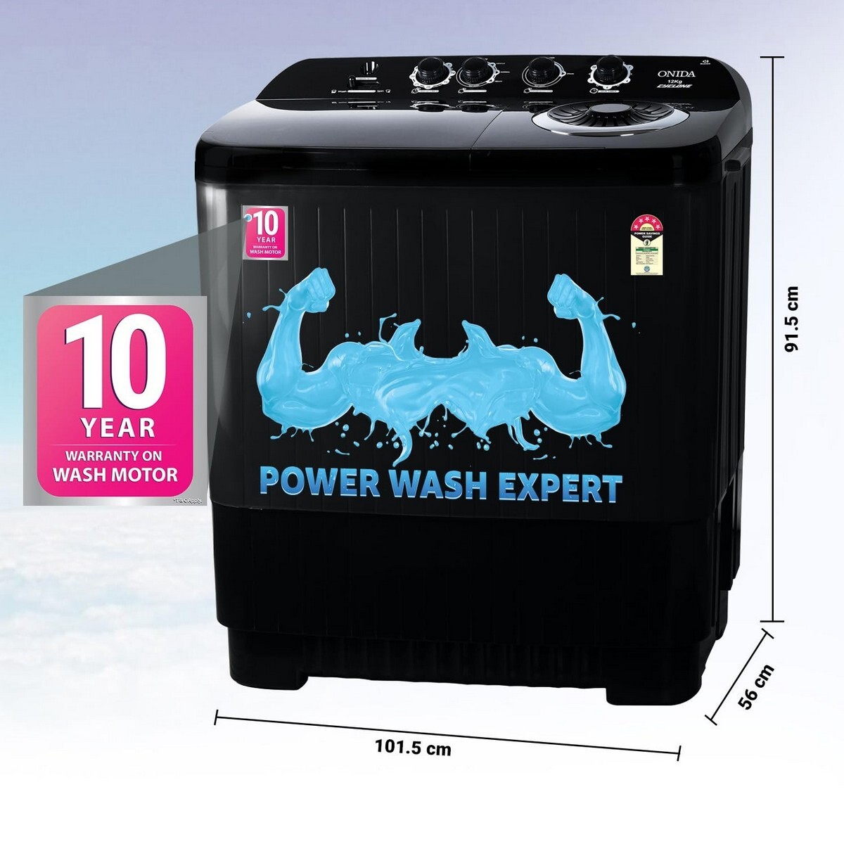 Onida Semi Automatic Top Load Washing Machine S12GS1 12Kg Black,Grey