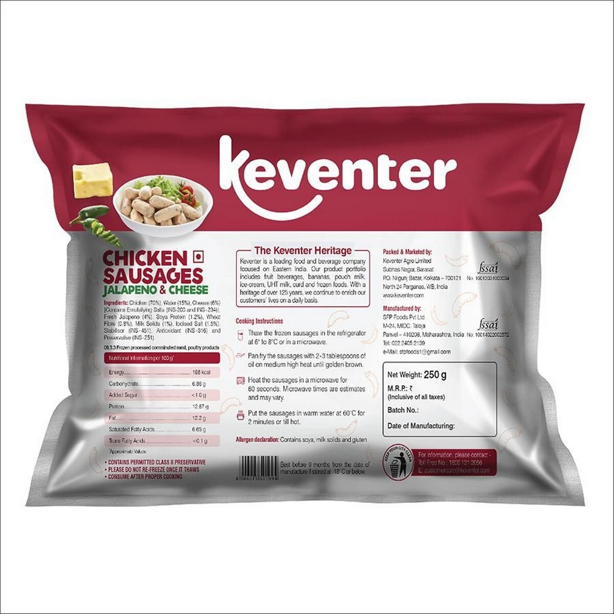 Keventer Chicken Sausages Jalapeno & Cheese 250g