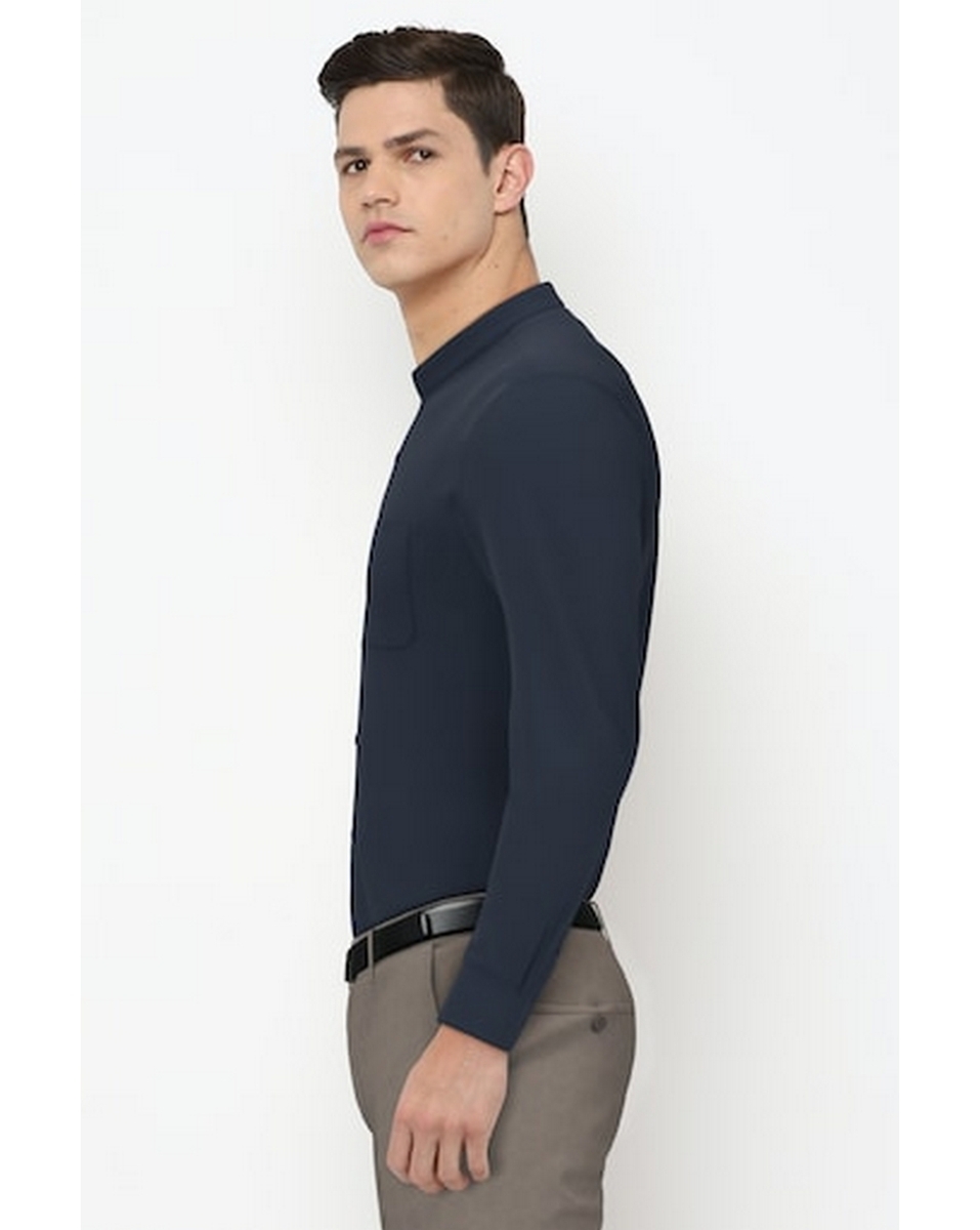 Peter England Mens Textured Navy Regular Fit Casual Shirt