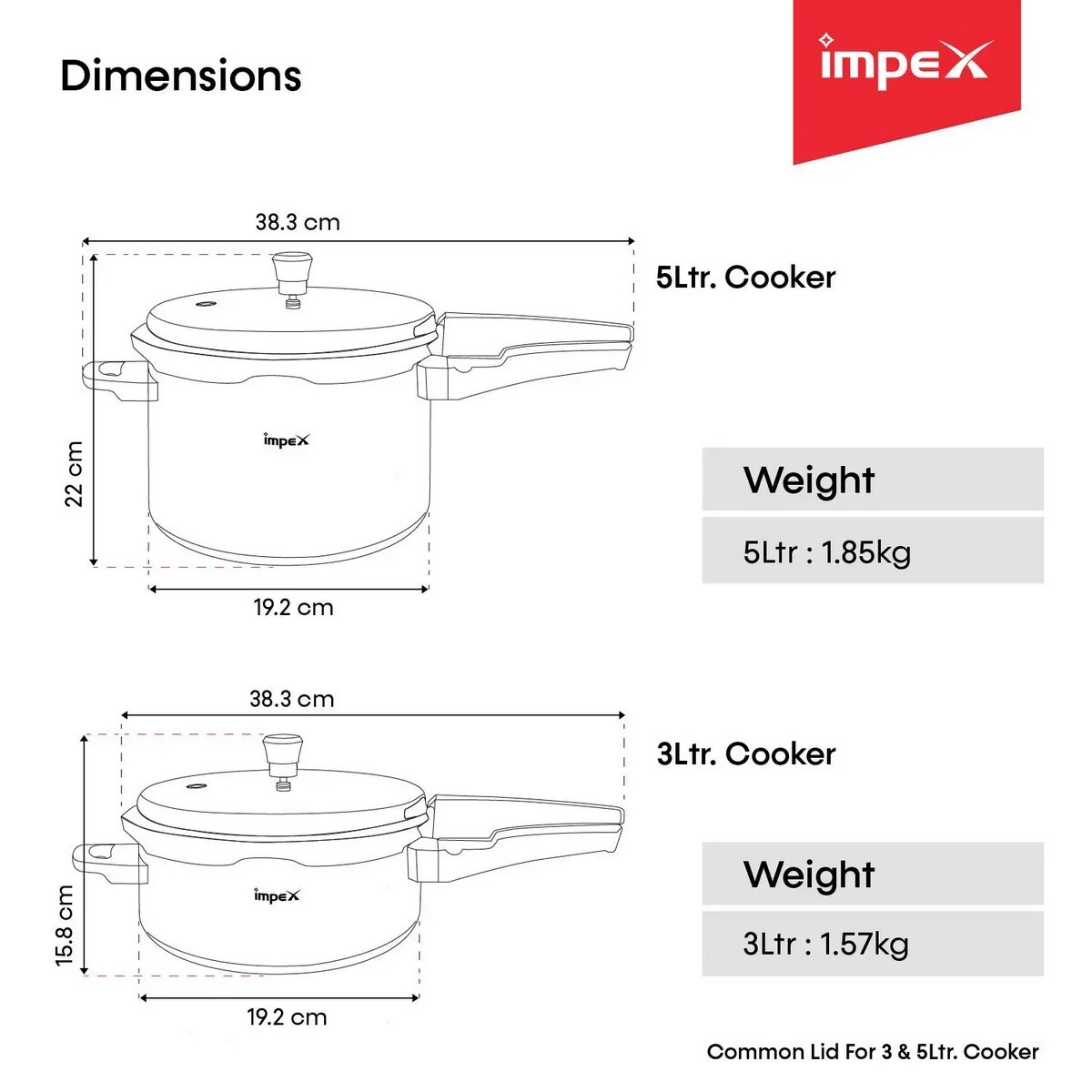 Impex Stainless steel Pressure Cooker EP3C5 5+3Ltr Combo