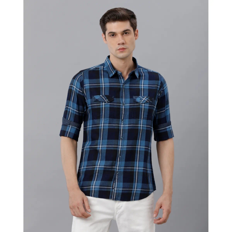 Marco Donateli Mens Blue Checked Casual Shirt Medium 6243