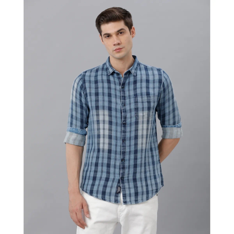Marco Donateli Mens Blue Checked Casual Shirt Large 6266