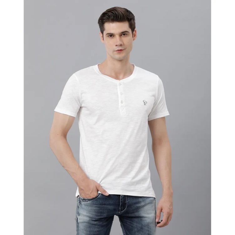 Cortigiani Mens White Solid Neck Tshirt