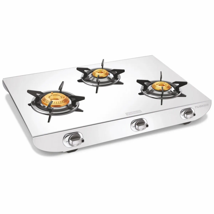 Vidiem Tusker 3 Burner Stainless Steel Manual Gas Stove  (3 Burners)