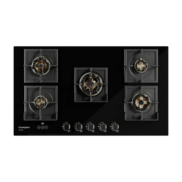 Crompton Built-In Gas Hob Optime Full Brass 90cm 5 Burners Midnight Black - HOB-OPFBTI900-MBL