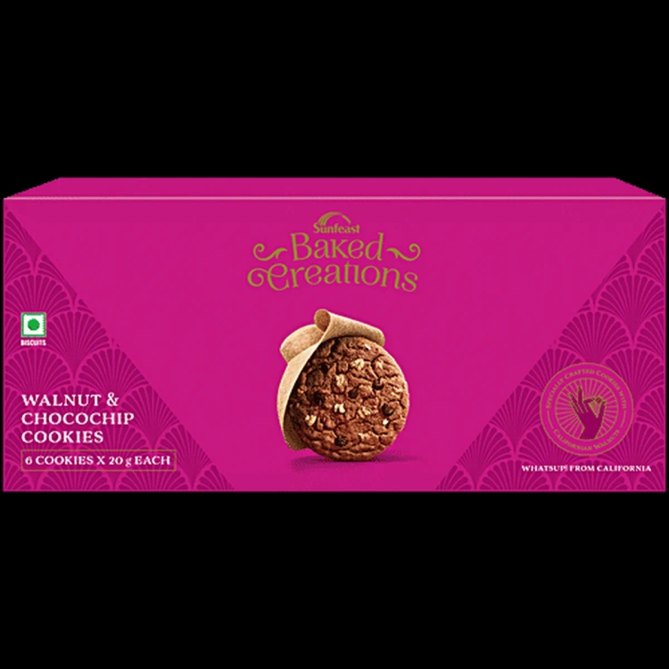 Sunfeast Baked Creations Walnut & Chocochip Cookies | 120 g (60 N x 20 g Each)