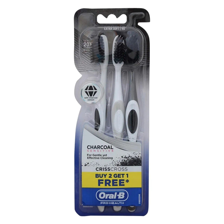 Oral -B Tooth Brush Ultrathin Charcoal 40Xs 2+1 Free