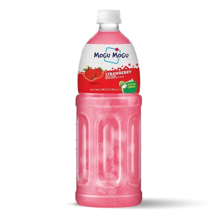 Mogu Mogu Strawberry Juice 25% with NATA De Coco, 1000 ml
