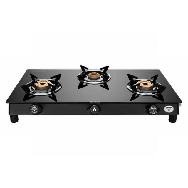 Preethi Bluflame Sparkle Power Duo 3 Burner Glass Top Gas Stove