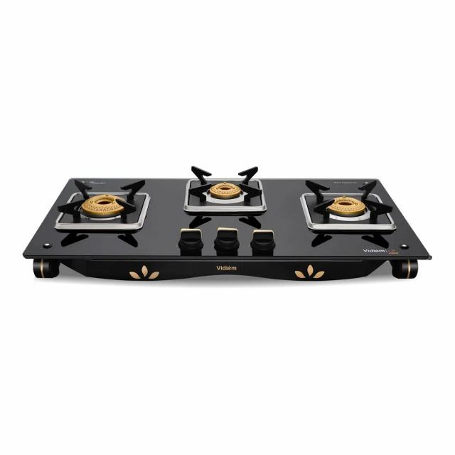 Vidiem GlassTop Air Gold Manual Gas Stove  (3 Burners)