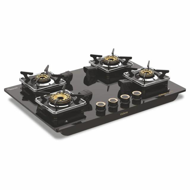 Vidiem Vogue 10mm Toughened Glass Manual Gas Stove (4 Burners)