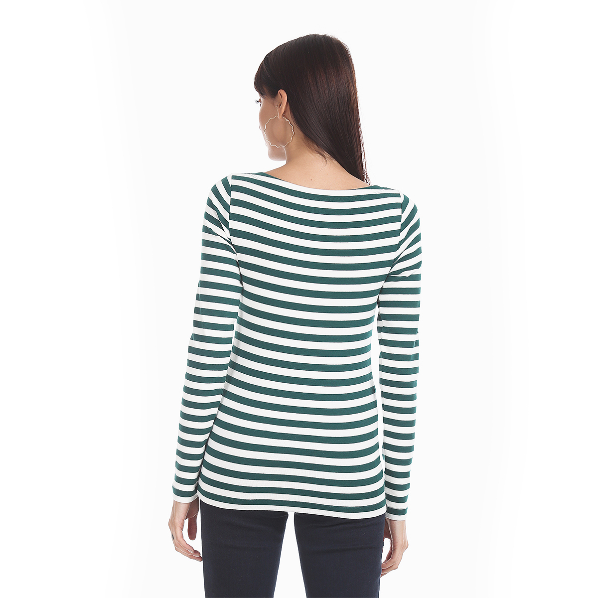 Gap Horizontal Striped Slim Fit Full Sleeve Boat Neck T-Shirt - Green