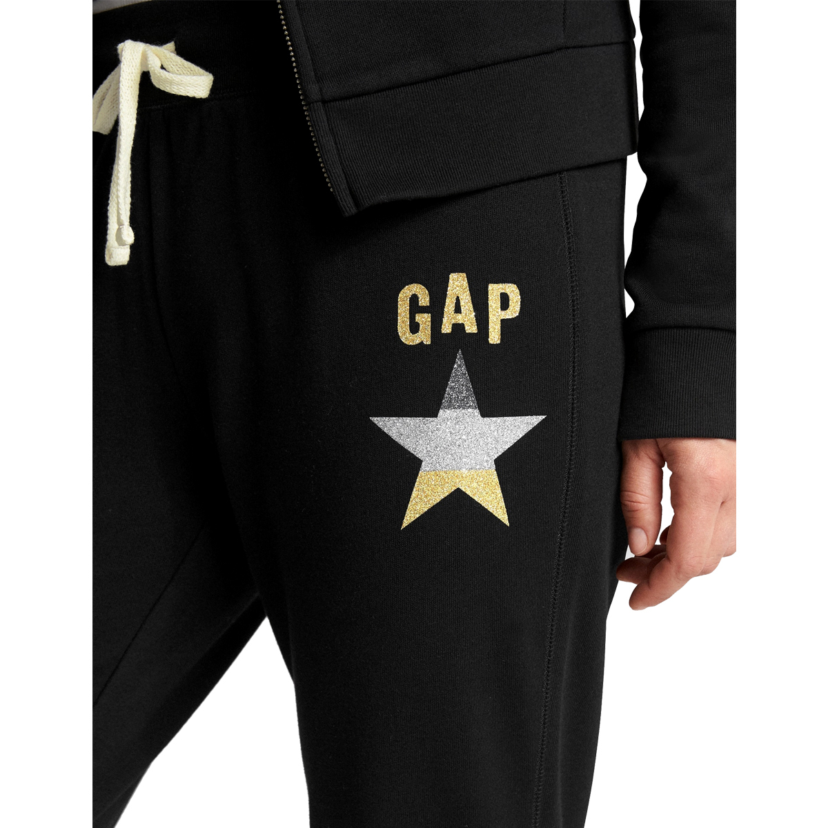 Gap Soft Fleece Knitted Solid Color Jogger with Metallic Glitter Logo  - Black