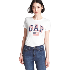 Gap Solid Color Regular Fit Crew Neck Short Sleeve T-Shirt with Screen Printed Logo & American Flag Graphic - White