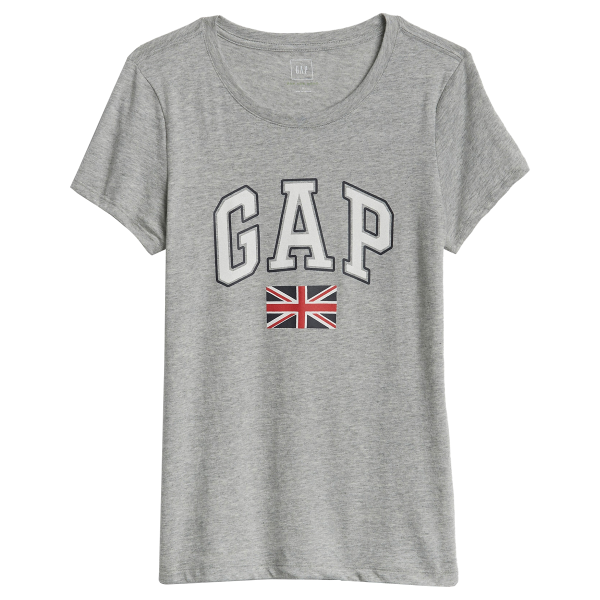 Gap Solid Color Regular Fit Crew Neck Short Sleeve T-Shirt with Screen Printed Logo & London Flag Graphic - Grey