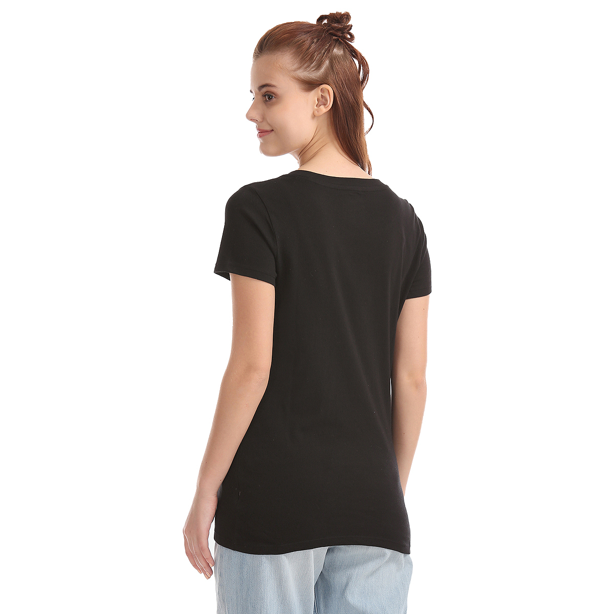 Gap Solid Color Regular Fit Round Neck T-Shirt Styled with Sequins Embellished Logo - Black
