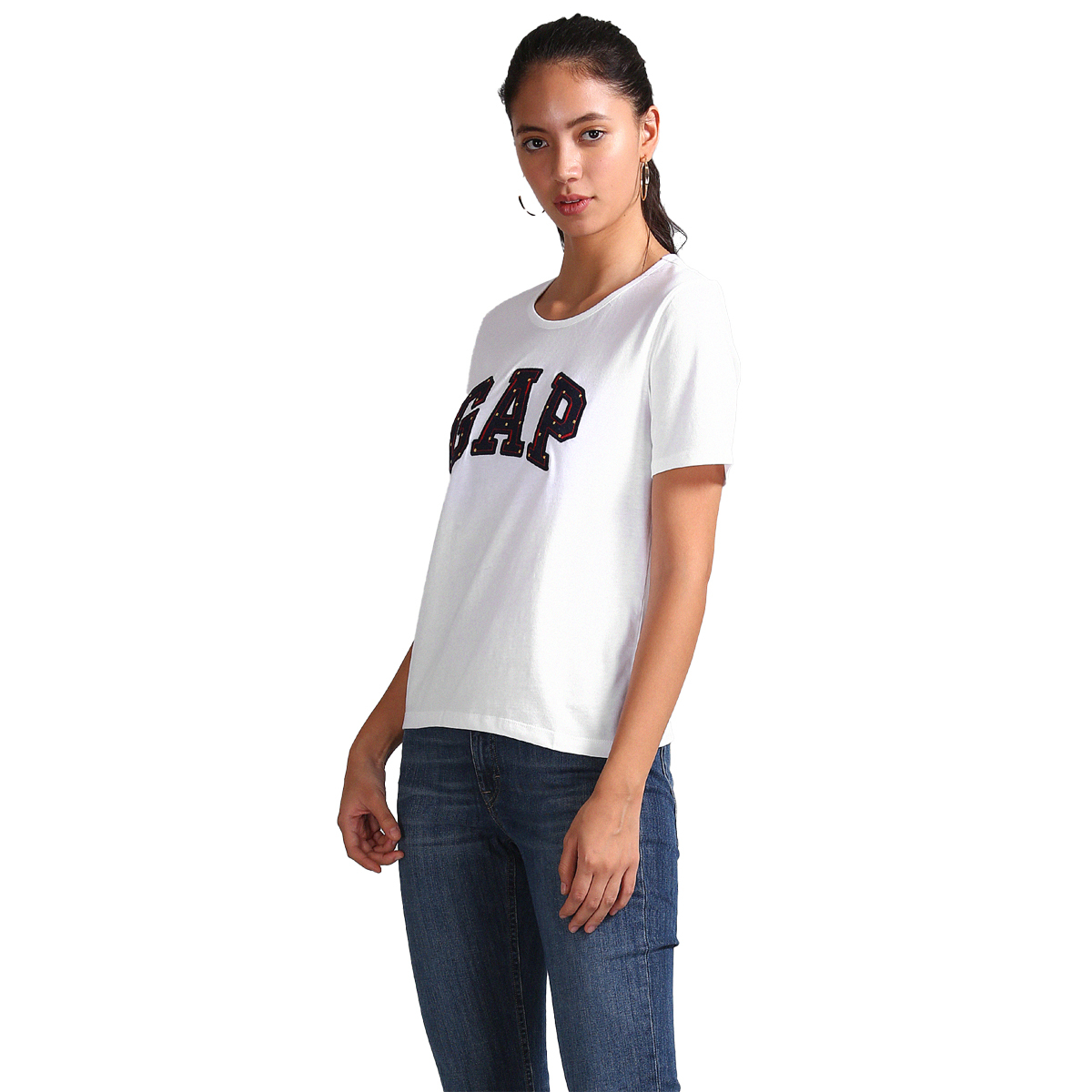 Gap Solid Color Round Neck Short Sleeve T-Shirt Styled with Logo Applique - White
