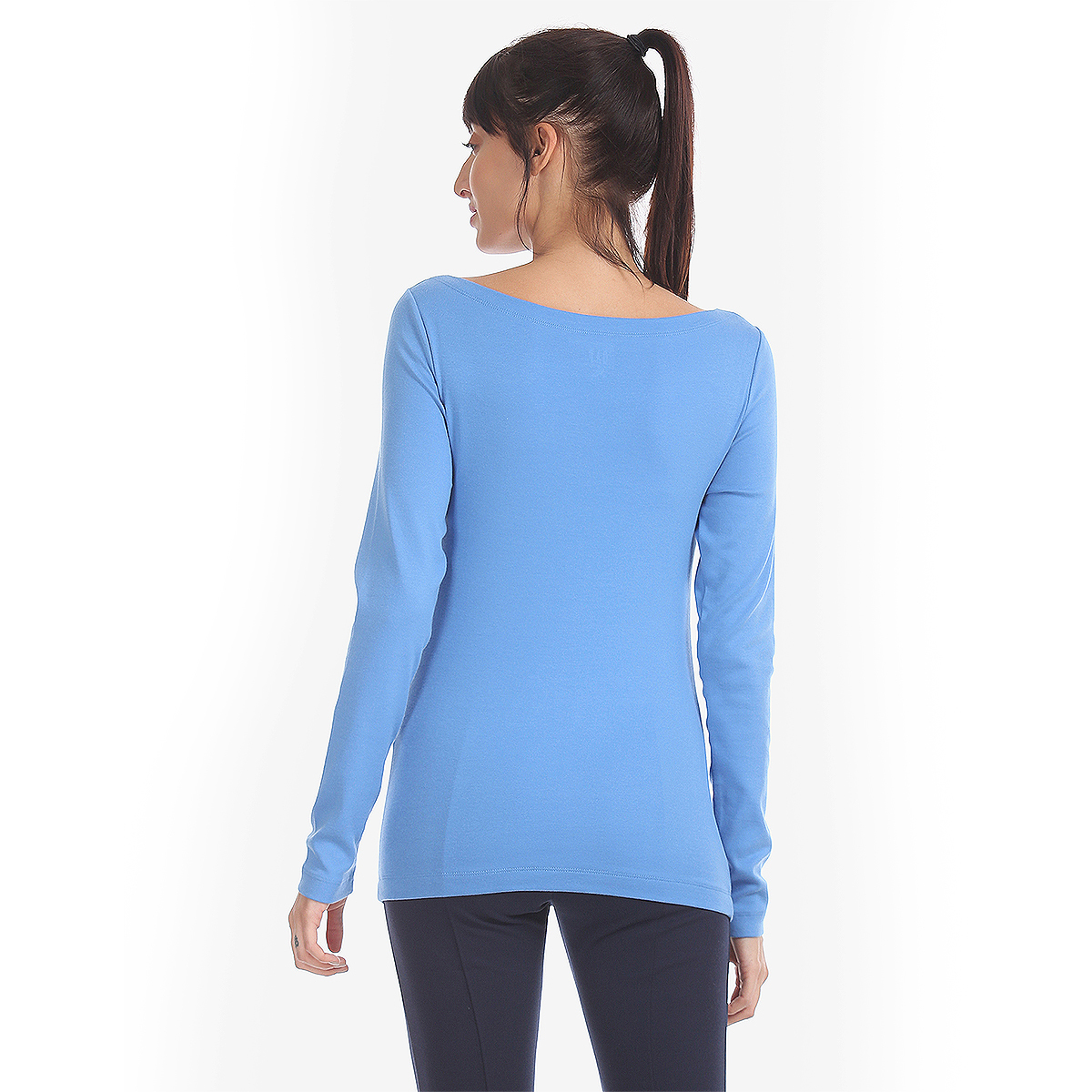 Gap Slim Fit Full Sleeve Boat Neck Solid Color T-Shirt - Blue