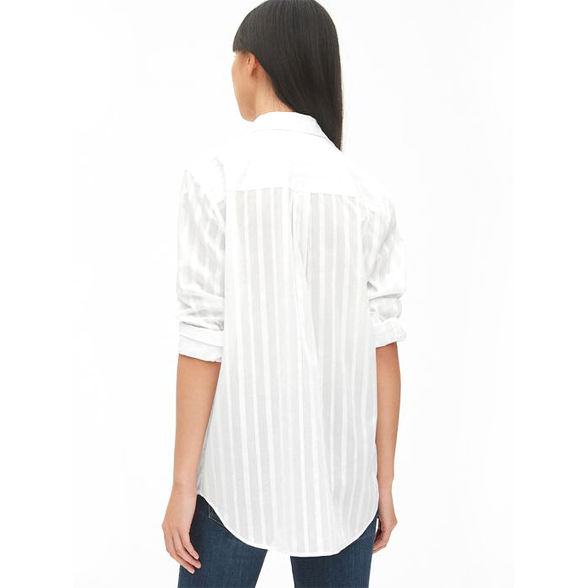 Gap Self Striped Regular Fit Full Sleeve Shirt with Yoke Open Buttons & Patch Pocket - White