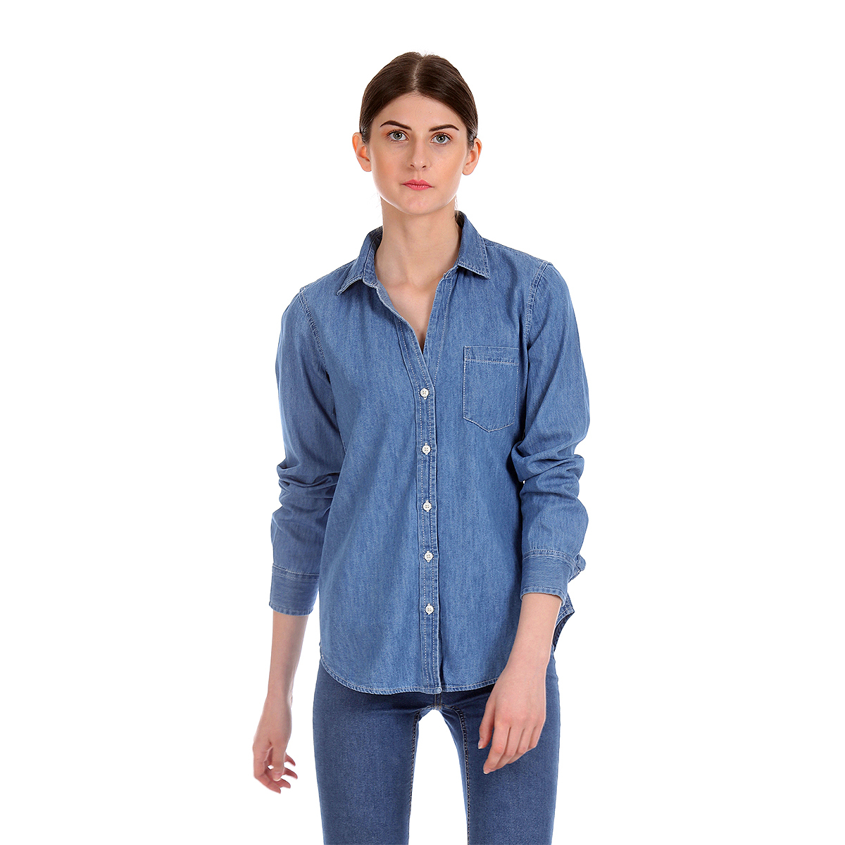 Gap Washed Regular Fit Full Sleeve Casual Shirt with Styled Button Placket & Patch Pocket - Indigo
