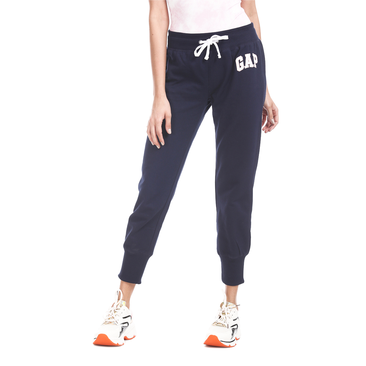 Gap Mid Rise Regular Fit Soft Cozy Fleece Knitted Solid Color Jogger Styled with Applique Worked Logo - Navy