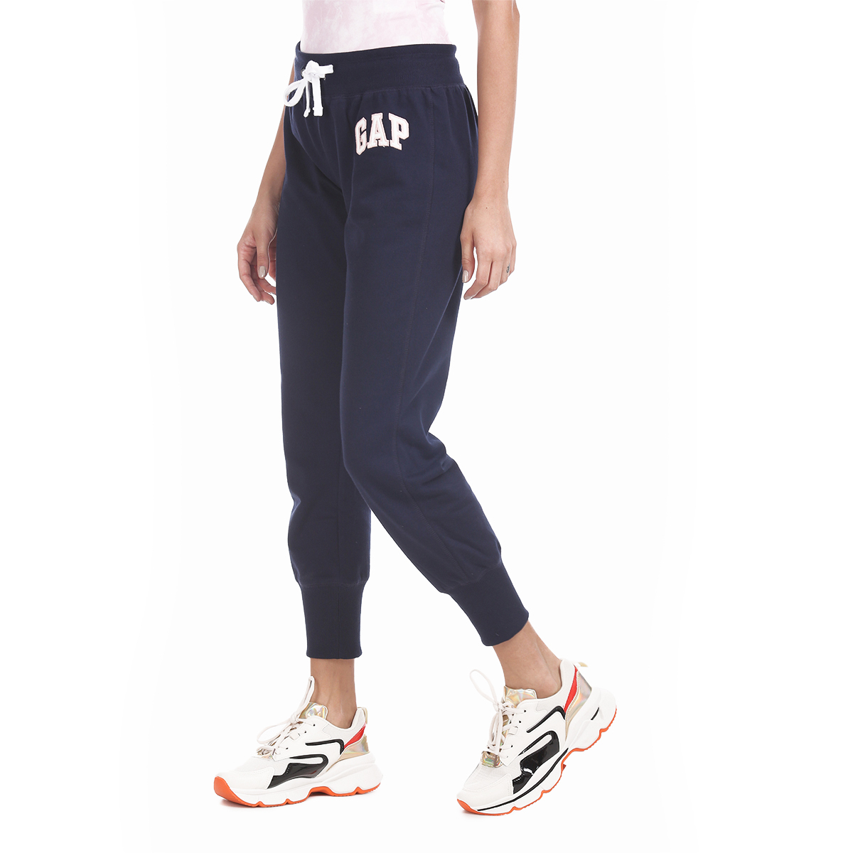 Gap Mid Rise Regular Fit Soft Cozy Fleece Knitted Solid Color Jogger Styled with Applique Worked Logo - Navy