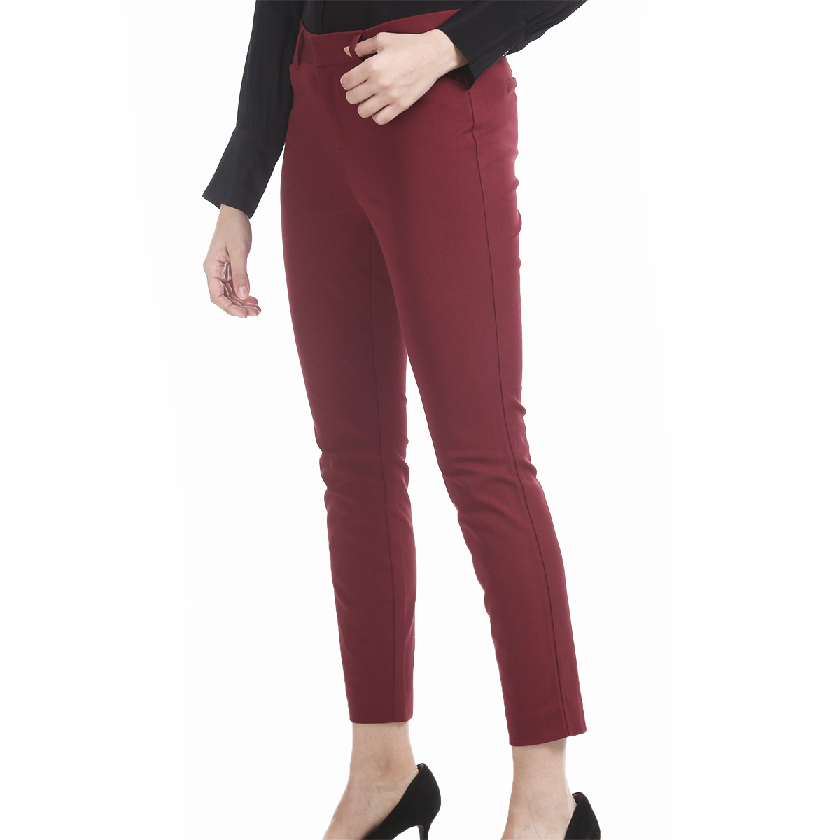Gap Mid Rise Skinny Fit Solid Color Tregging - Maroon, Size-0