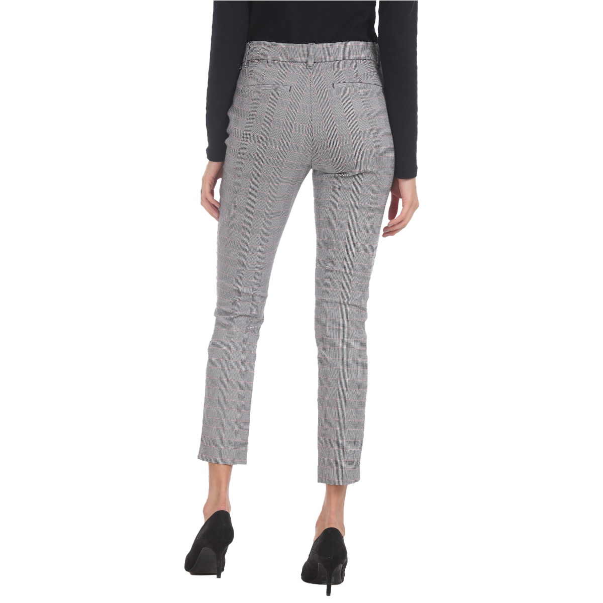 Gap Mid Rise Skinny Fit Check Weaved Tregging - Grey, Size-8
