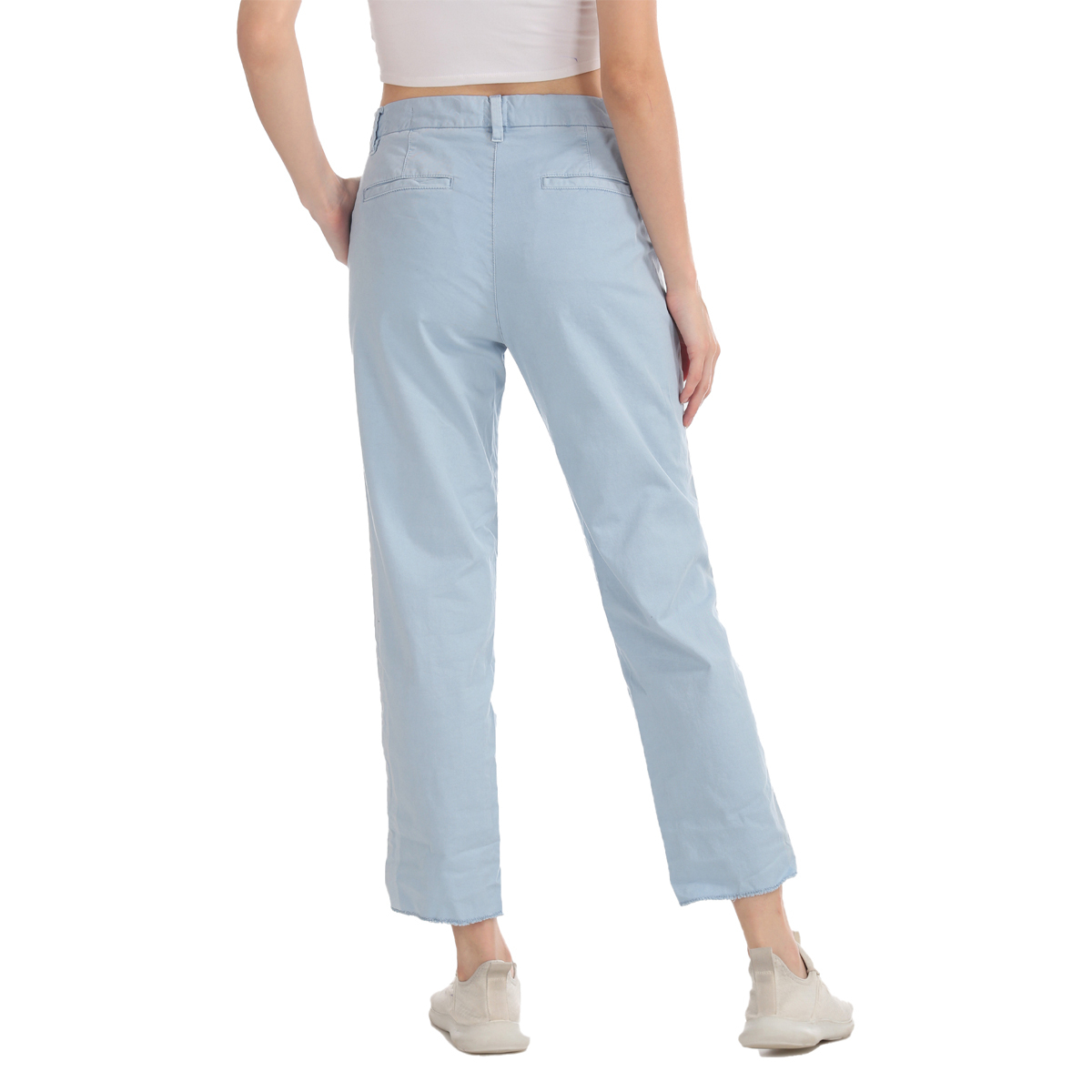 Gap Mid Rise Girlfriend Fit Solid Color Trouser Styled with Raw Hem & Faded Side Seam Line - Blue, Size-2
