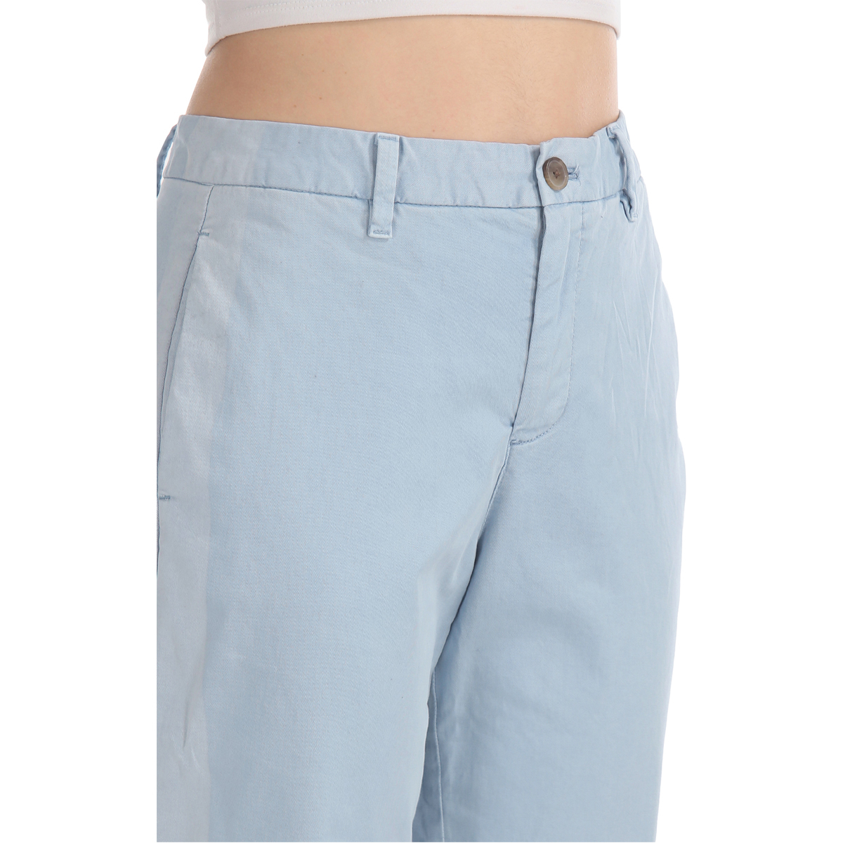 Gap Mid Rise Girlfriend Fit Solid Color Trouser Styled with Raw Hem & Faded Side Seam Line - Blue, Size-2