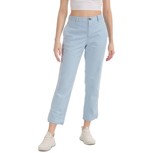 Gap Mid Rise Girlfriend Fit Solid Color Trouser Styled with Raw Hem & Faded Side Seam Line - Blue, Size-6