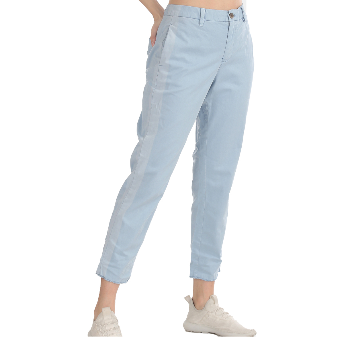 Gap Mid Rise Girlfriend Fit Solid Color Trouser Styled with Raw Hem & Faded Side Seam Line - Blue, Size-8
