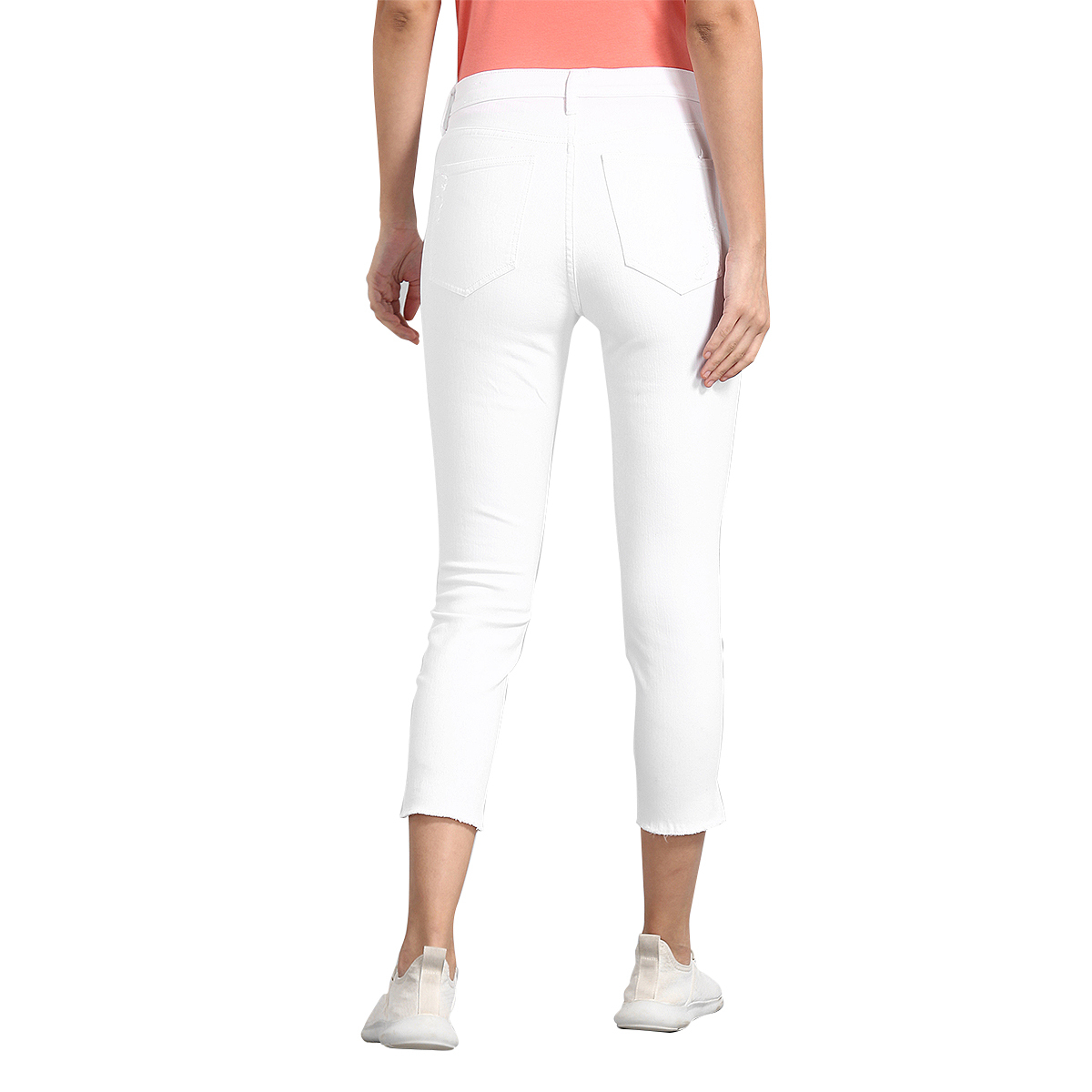 Gap High Rise Skinny Fit Sold Color Jeans Styled with Heavy Distress & Raw Hems - White