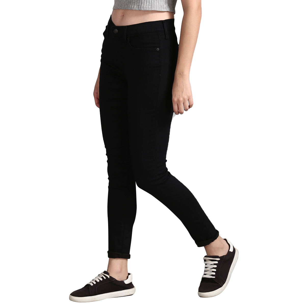 Gap Mid Rise Skinny Fit Full Length Solid Color Jeans - Black