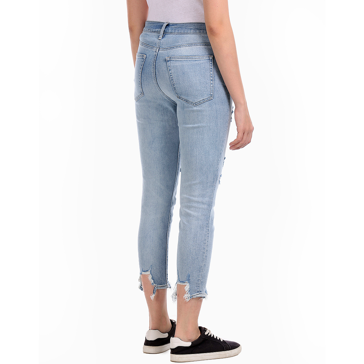 Gap High Rise Skinny Fit Washed Jeans Styled with Heavy Distress & Raw Hems - Lt. Blue