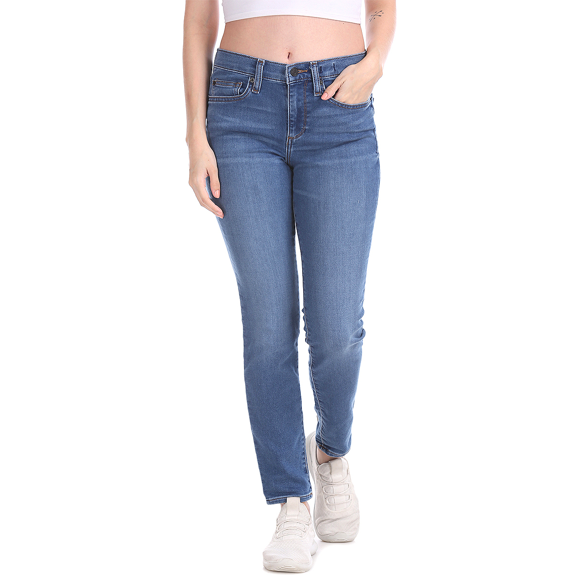 Gap Mid Rise Skinny Fit Full Length Stone Washed And Whiskered Jeans - Blue, Size-26