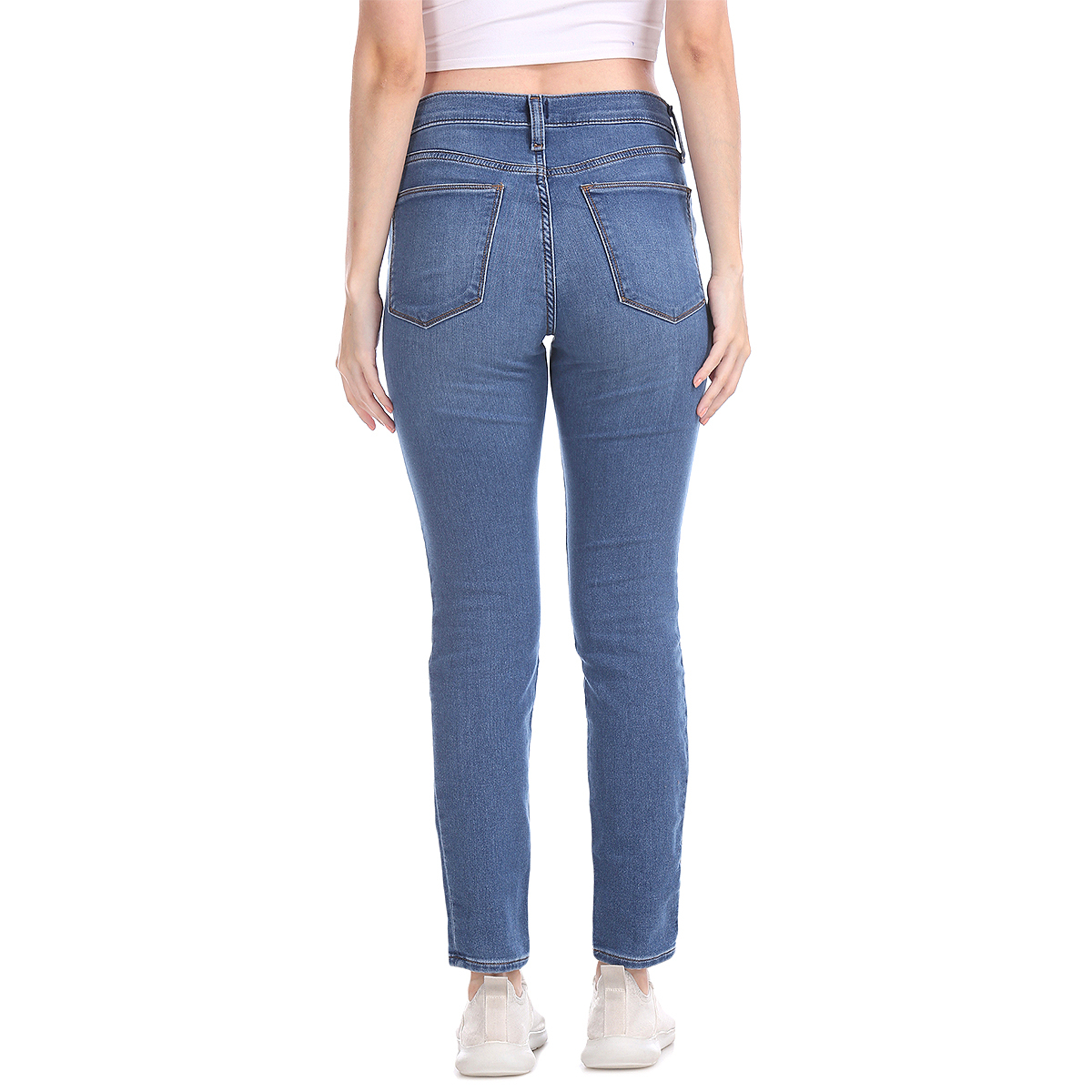 Gap Mid Rise Skinny Fit Full Length Stone Washed And Whiskered Jeans - Blue, Size-30