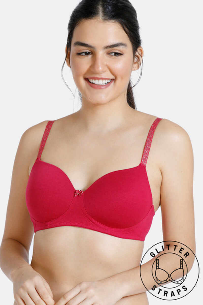 Buy Zivame Glitter Straps Padded Non Wired 3/4th Coverage T-Shirt Bra -  Cerise - B Cup Online - Lulu Hypermarket India