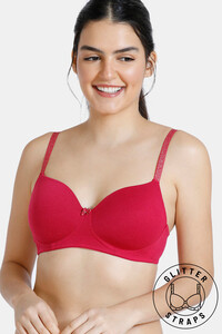 Zivame Glitter Straps Padded Non Wired 3/4th Coverage T-Shirt Bra - Cerise - B Cup