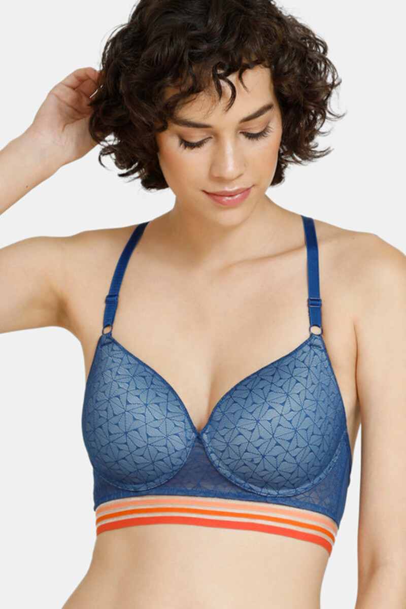 Zivame Urban Leisure Padded Non Wired 3/4th Coverage T-Shirt Bra - Navy Peony - B Cup