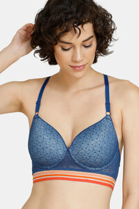 Zivame Urban Leisure Padded Non Wired 3/4th Coverage T-Shirt Bra - Navy Peony - C Cup