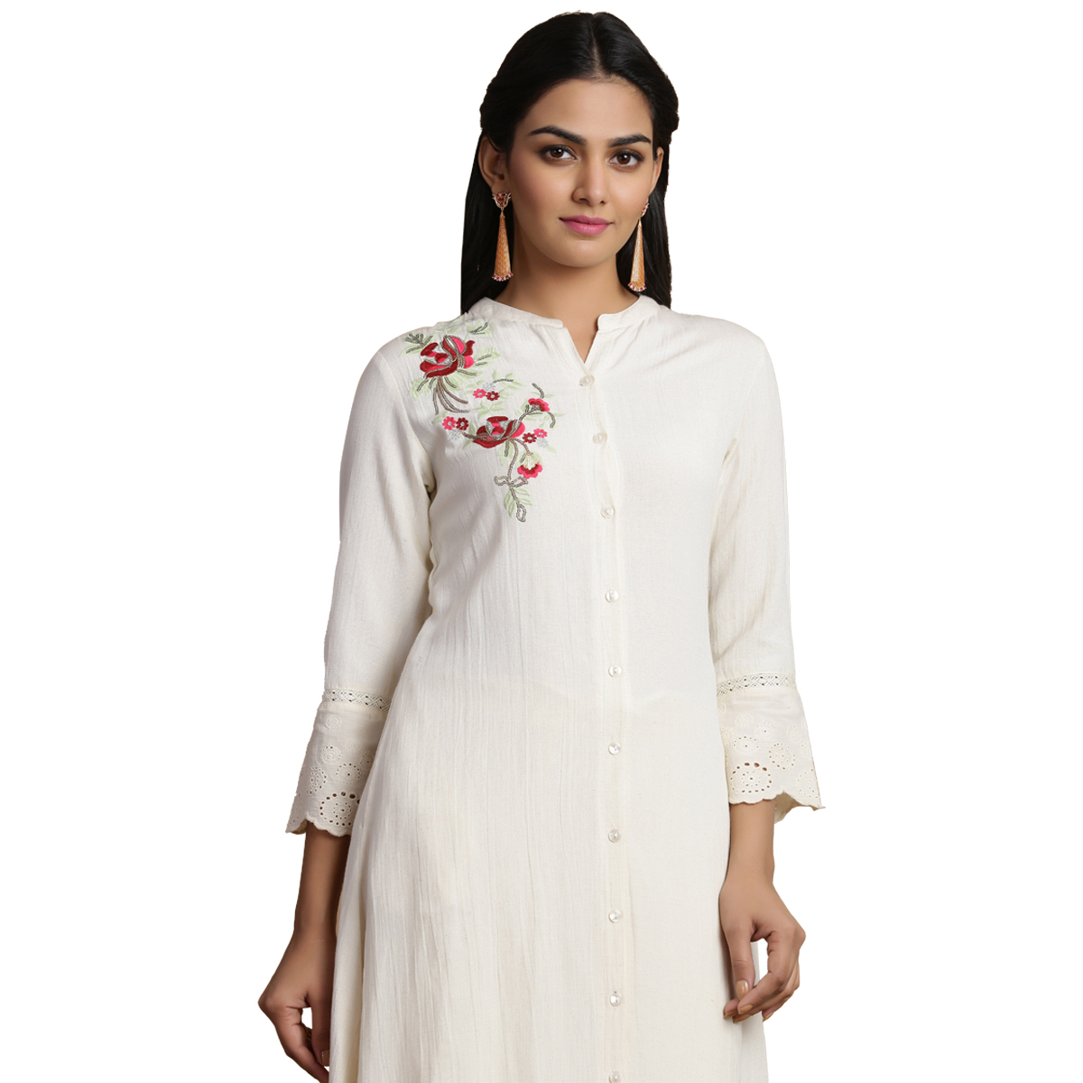 Buy Juniper Crushed Rayon Embroidered A-Line Kurta With Side Pocket ...
