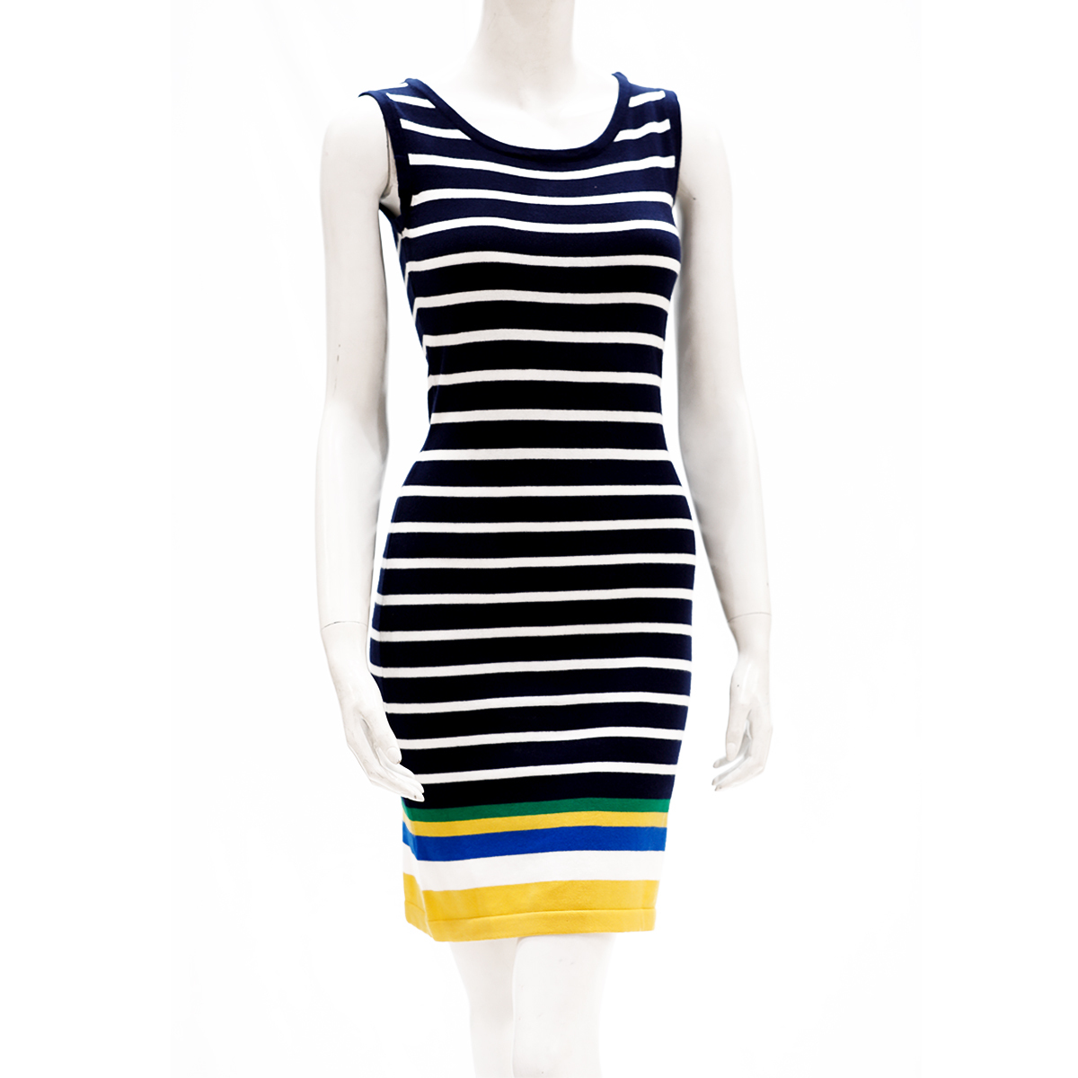 Sculler For Her Sleevless Sheath Knit Dress With Horizontal Stripes-Navy