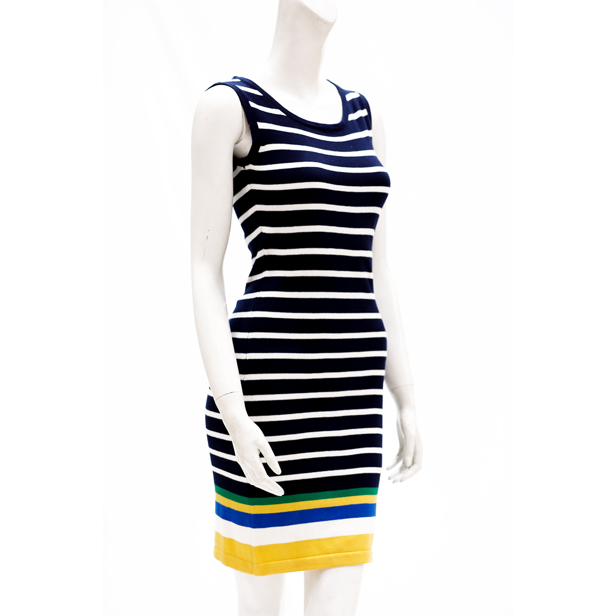 Sculler For Her Sleevless Sheath Knit Dress With Horizontal Stripes-Navy