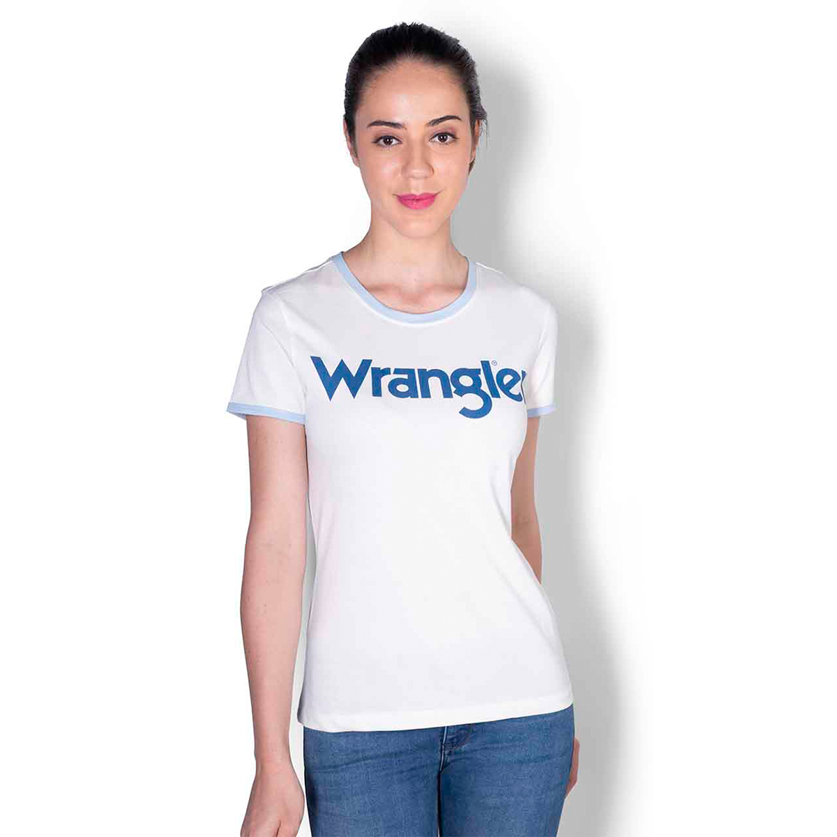 Wrangler Slim Fit Solid Color Short Sleeve T-Shirt With Contrast Rib Neck Line & Sleeve Hem - White