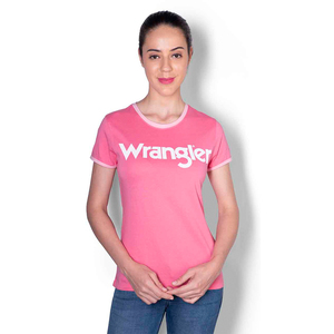 Wrangler Slim Fit Solid Color Short Sleeve T-Shirt With Contrast Rib Neck Line & Sleeve Hem - Bubblegum Pink