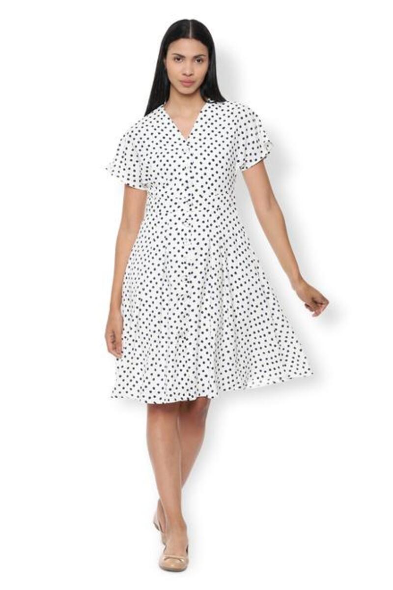 Van Heusen Woman Polka Dotted Casual Dress With Bell Sleeve - White