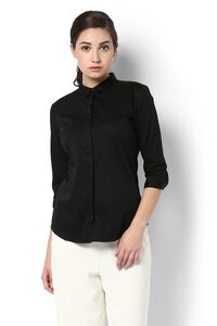 Van Heusen Woman Regular Fit Three Fourth Sleeve Solid Color Formal Shirt With Concealed Button Placket - Black